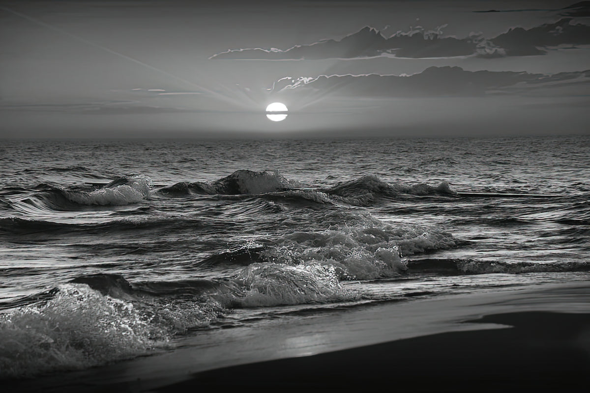Black and White Sunset Art Print | Horizontal Lake Michigan Fine Art Print | RedKalion