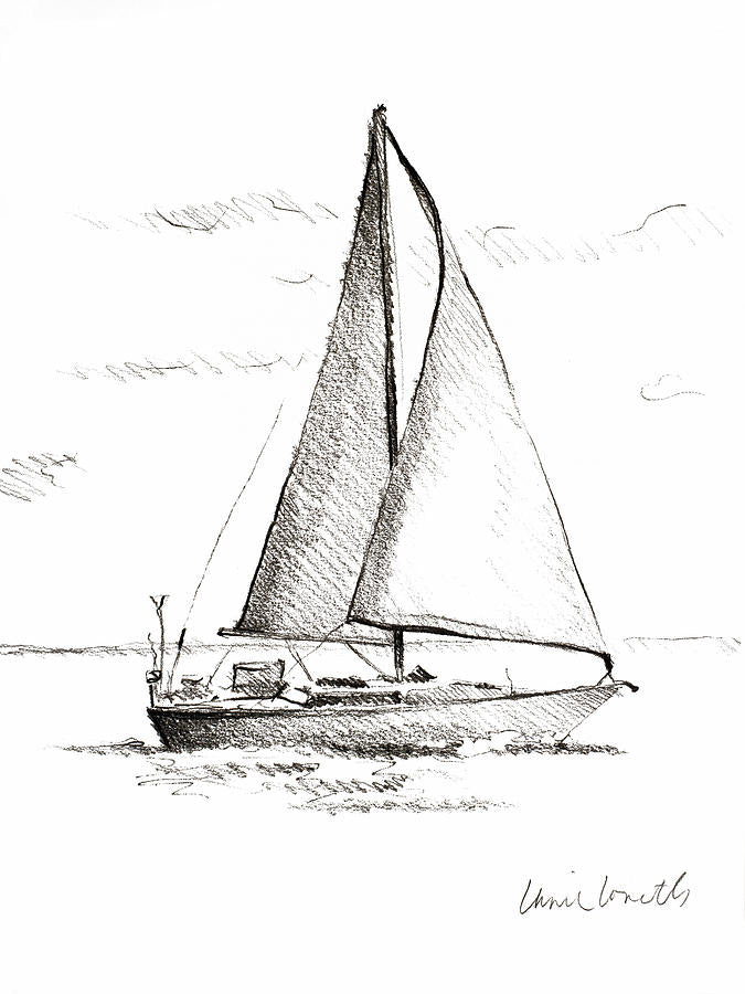 Boat Sketch Drawing Art Print | Coastal Boat Sketch I | RedKalion