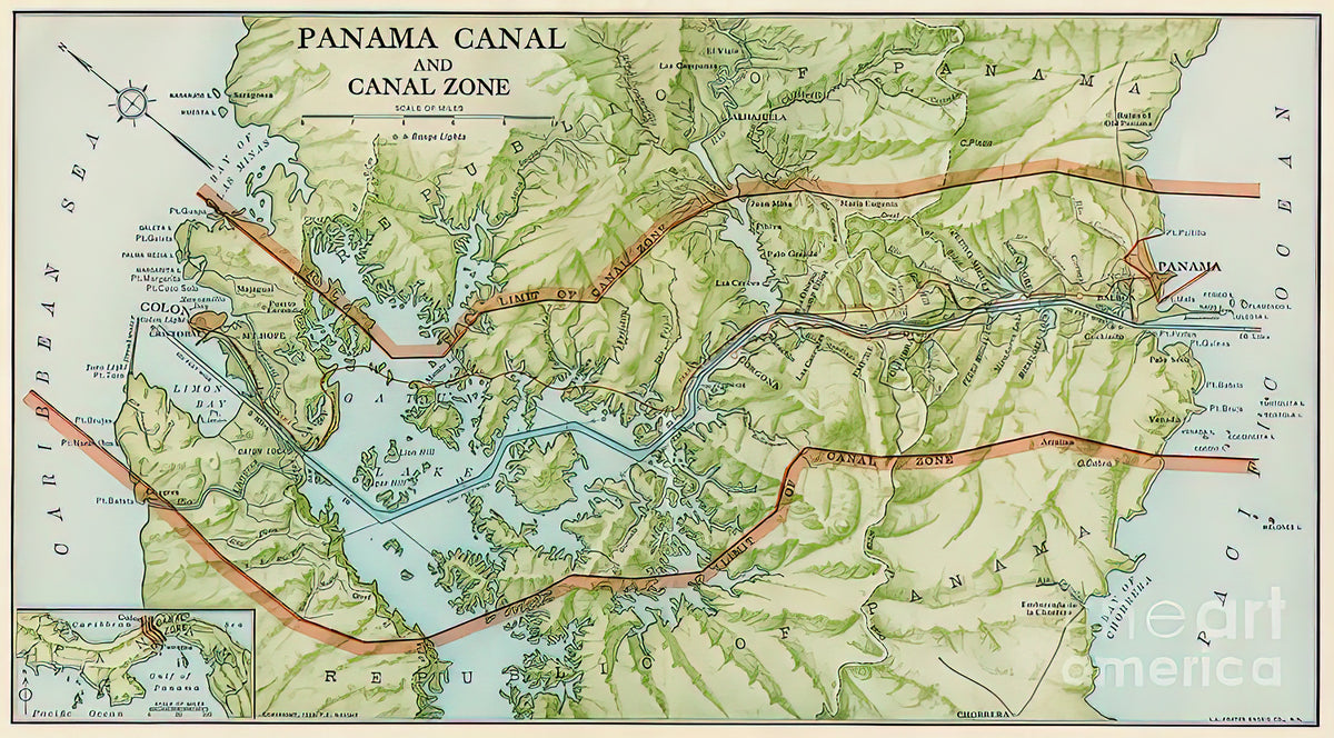 Central America Map Panama Canal Art Print | RedKalion