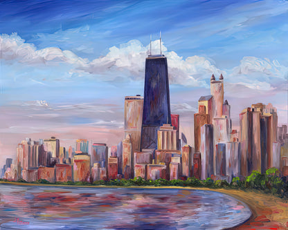 Chicago Painting Art Print: John Hancock Tower Skyline | RedKalion