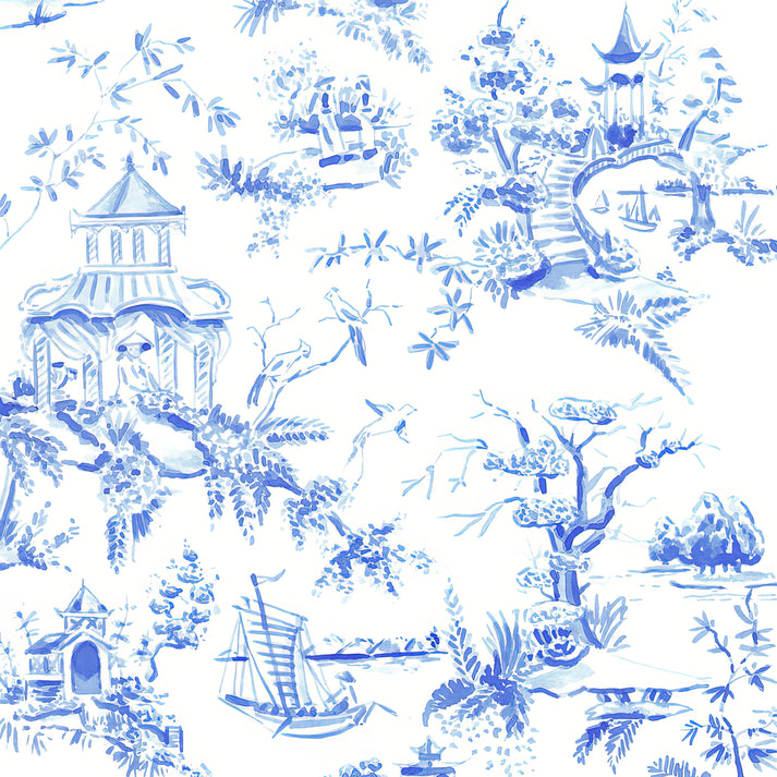 Chinoiserie Print of a Blue Pagoda | Fine Art Print | RedKalion