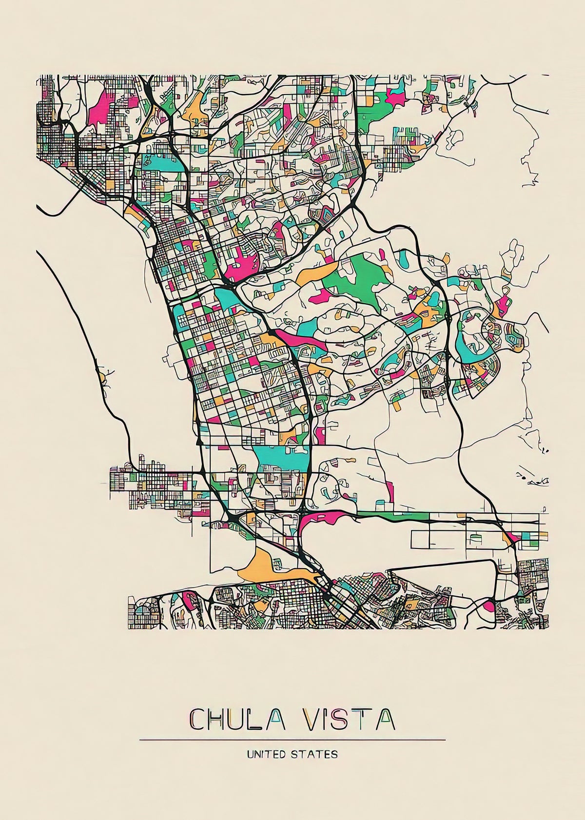 Chula Vista Map Art Print | Premium City Cartography | RedKalion