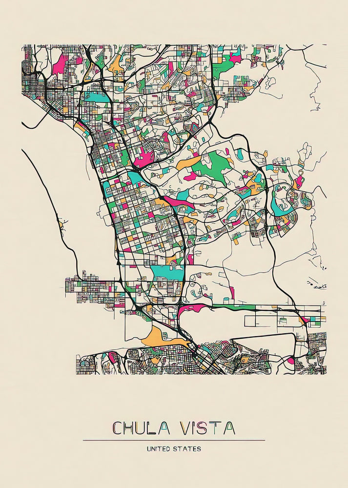 Chula Vista Map Art Print | Premium City Cartography | RedKalion