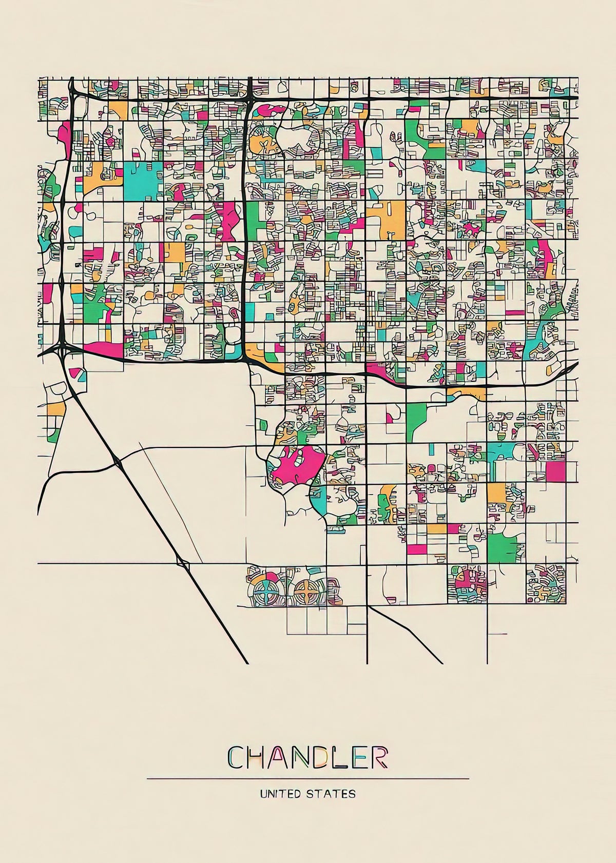 City Map of Chandler AZ Art Print | Premium Cartographic Art | RedKalion