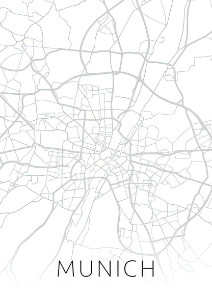 City Map of Munich Germany Art Print | Black & White Street Series | RedKalion