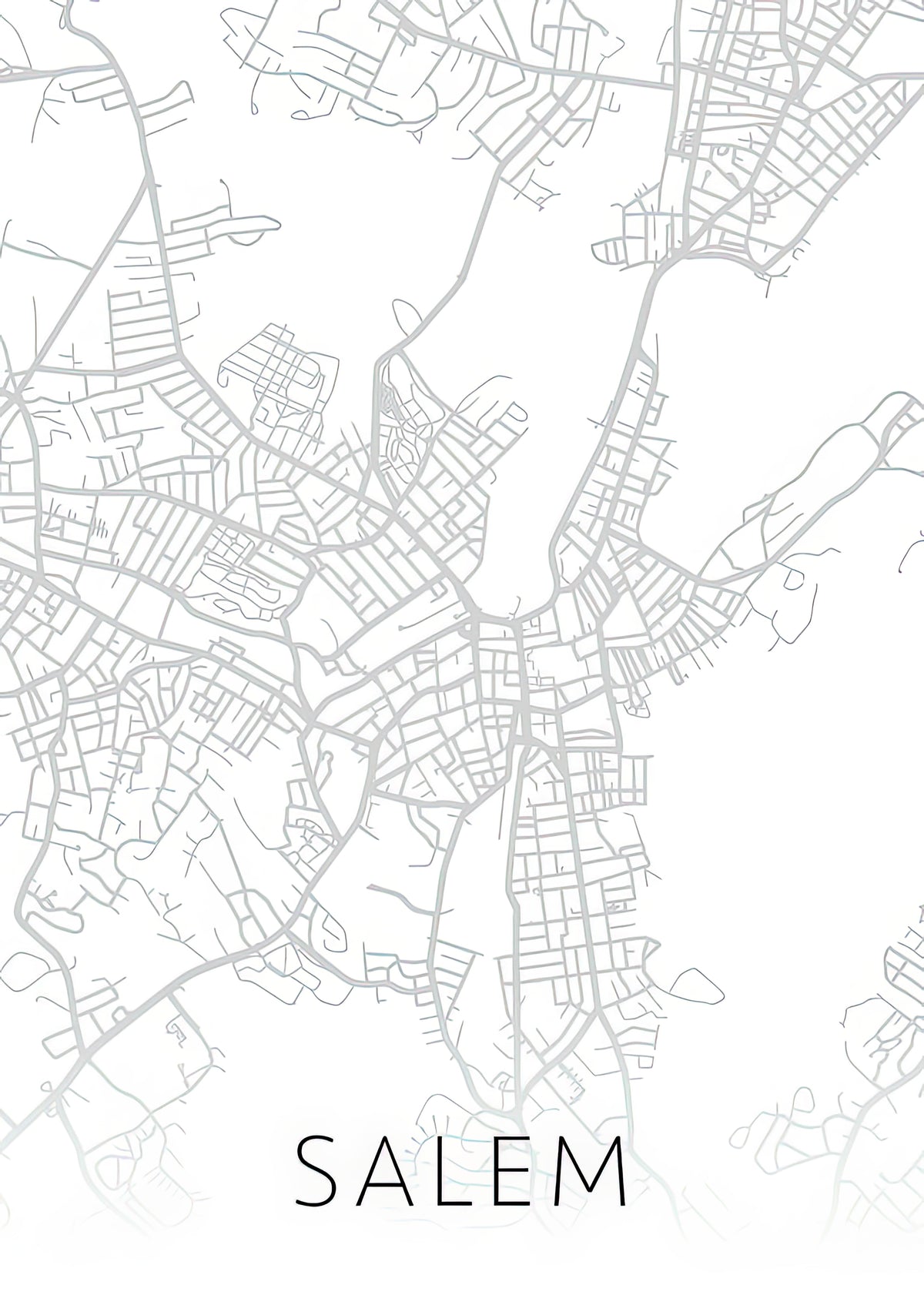 City Map of Salem Oregon Art Print | Black and White Street Series | RedKalion