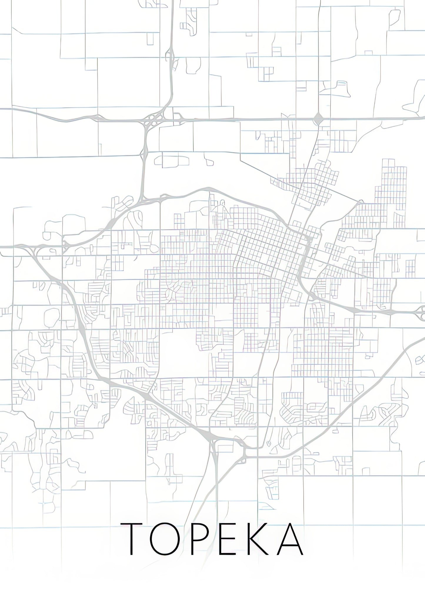 City Map of Topeka KS Art Print | Black & White Series | RedKalion