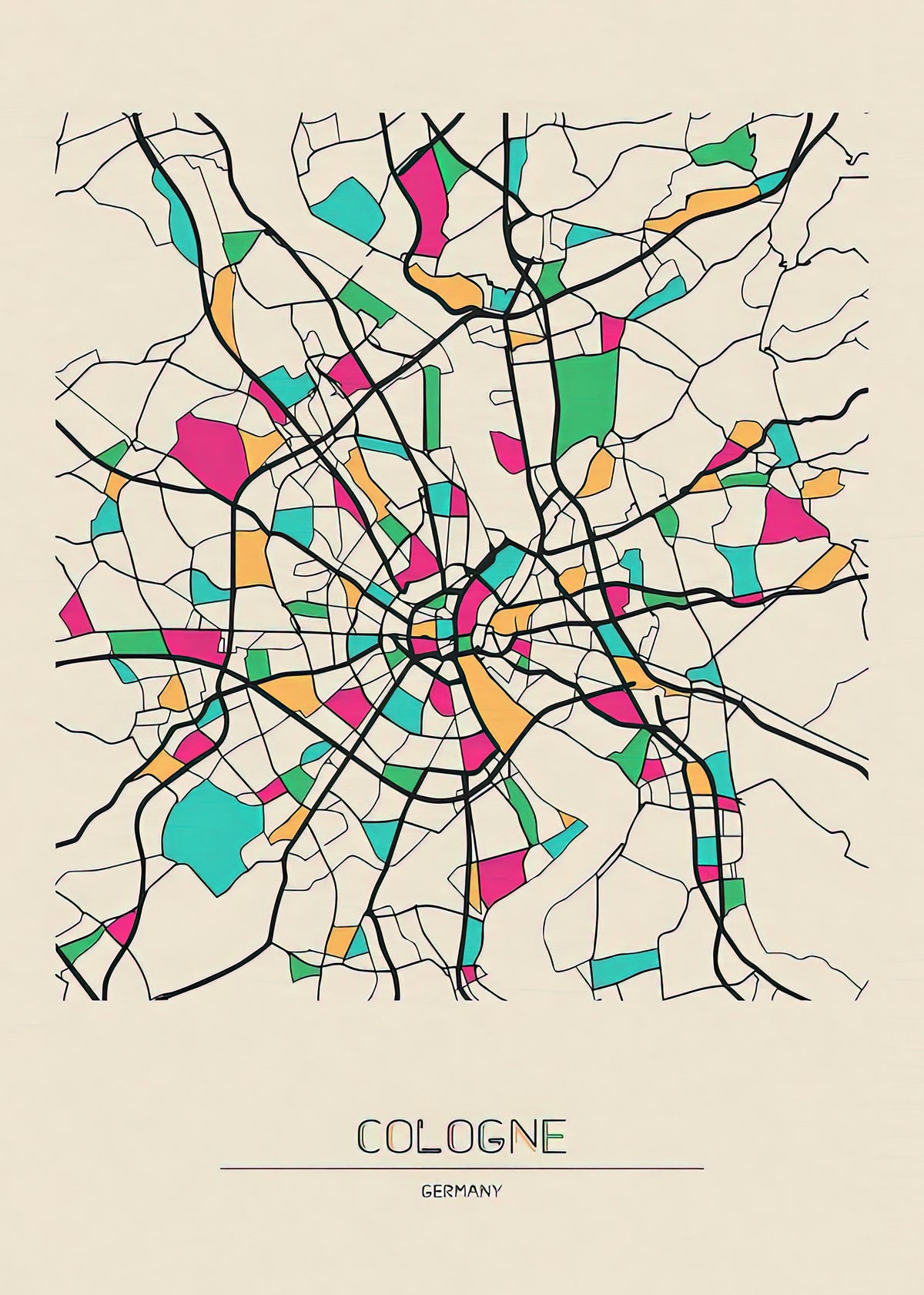 Cologne Germany City Map Art Print | Premium Cartographic Reproduction | RedKalion
