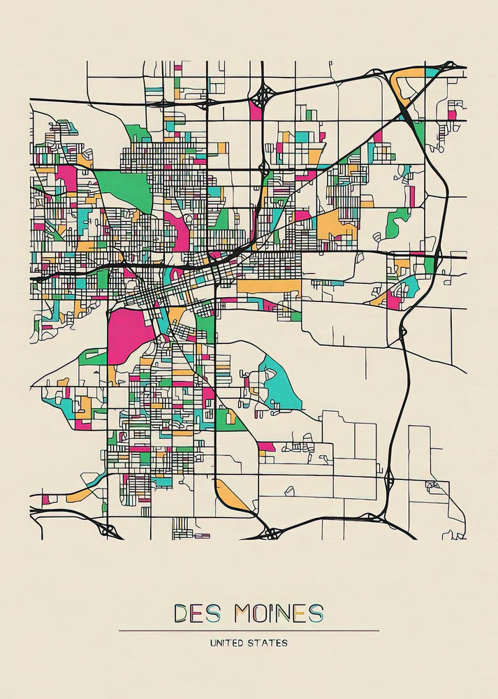 Des Moines City Map Art Print | Premium Cartography | RedKalion