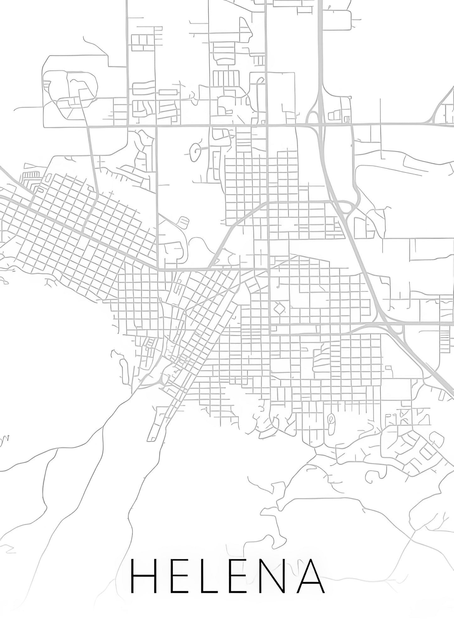 Helena MT Map of City | Minimalist Black & White Art Print | RedKalion