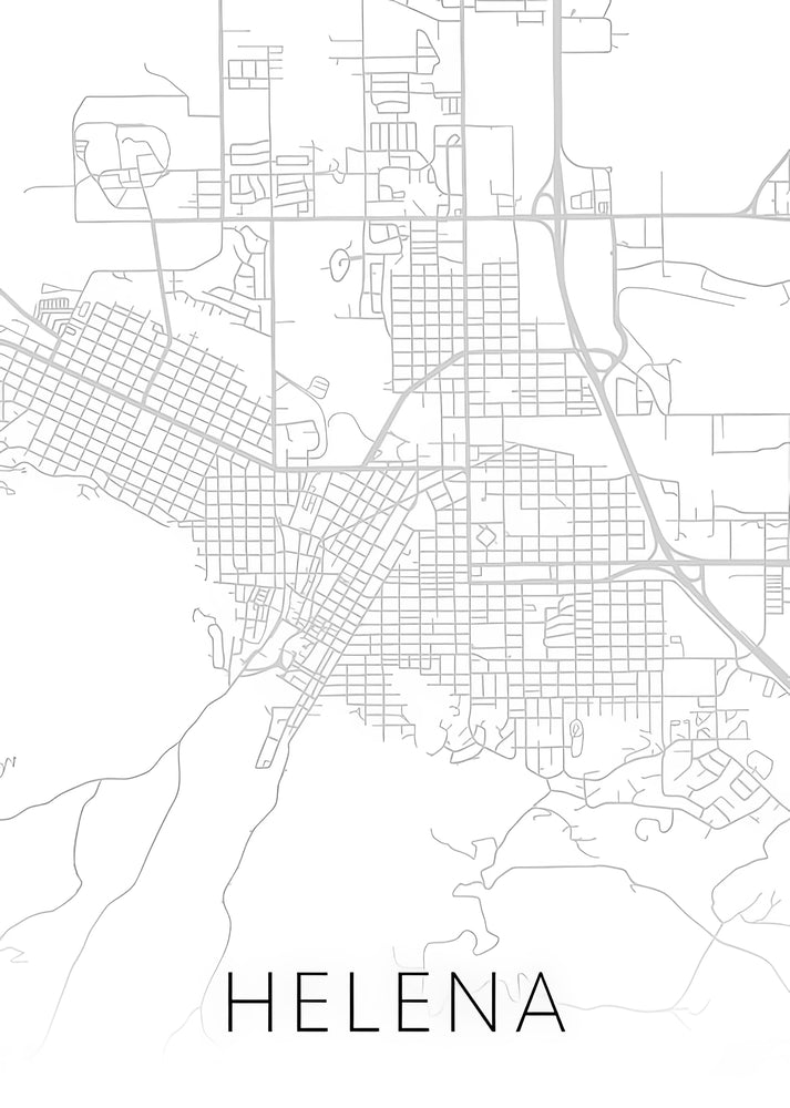 Helena MT Map of City | Minimalist Black & White Art Print | RedKalion