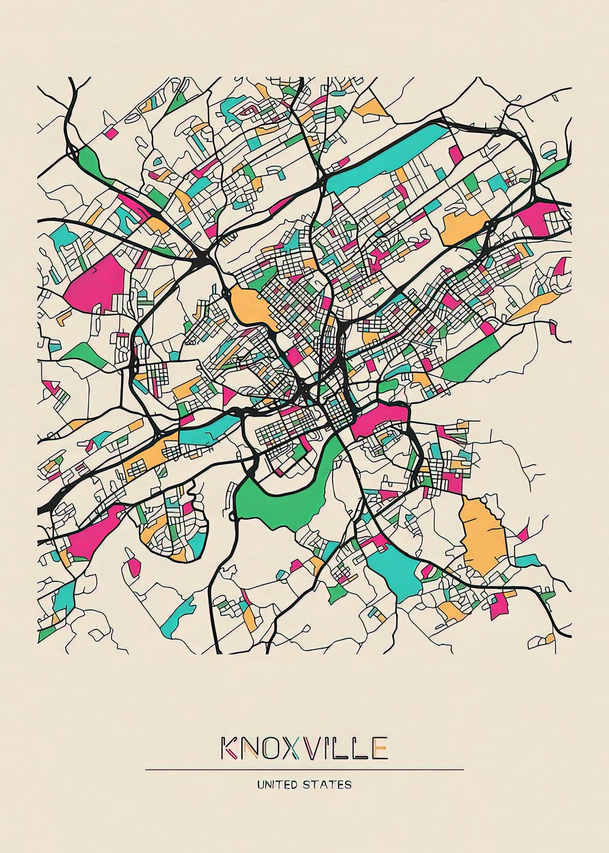 Knoxville City Map Art Print | Premium Cartographic Art | RedKalion