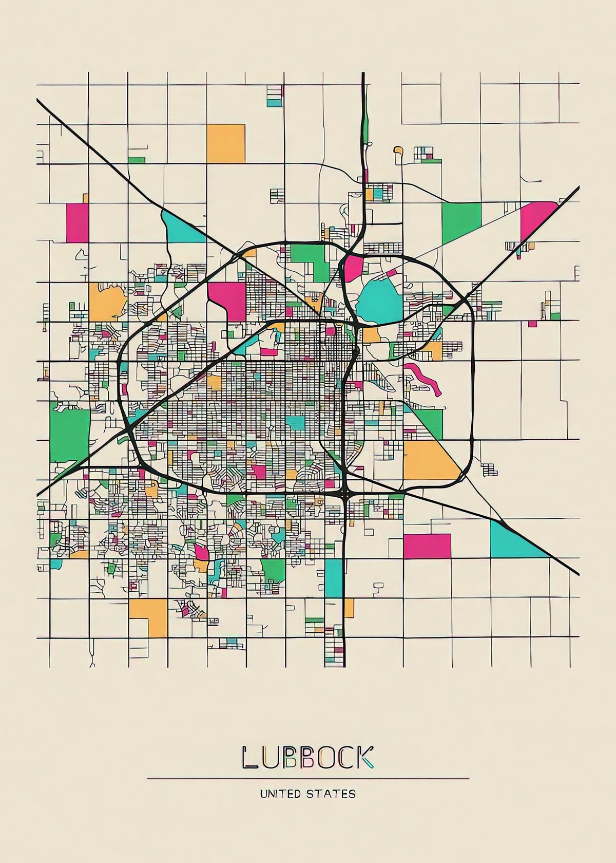 Lubbock City Map Art Print | Premium Cartography | RedKalion