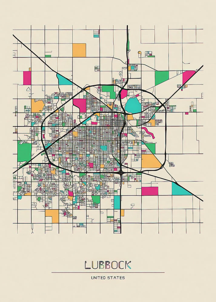 Lubbock City Map Art Print | Premium Cartography | RedKalion