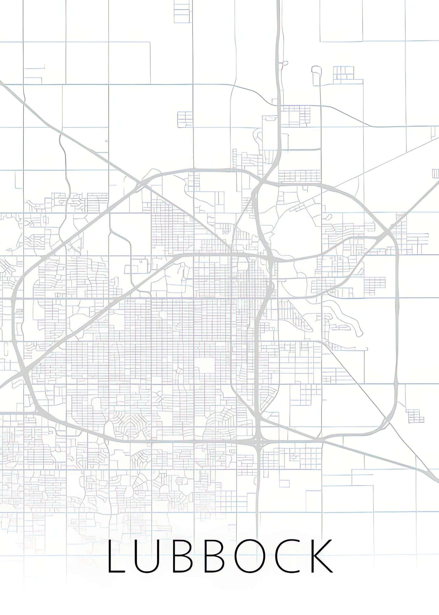 Lubbock Texas Map Art Print | Black & White Street Series | RedKalion