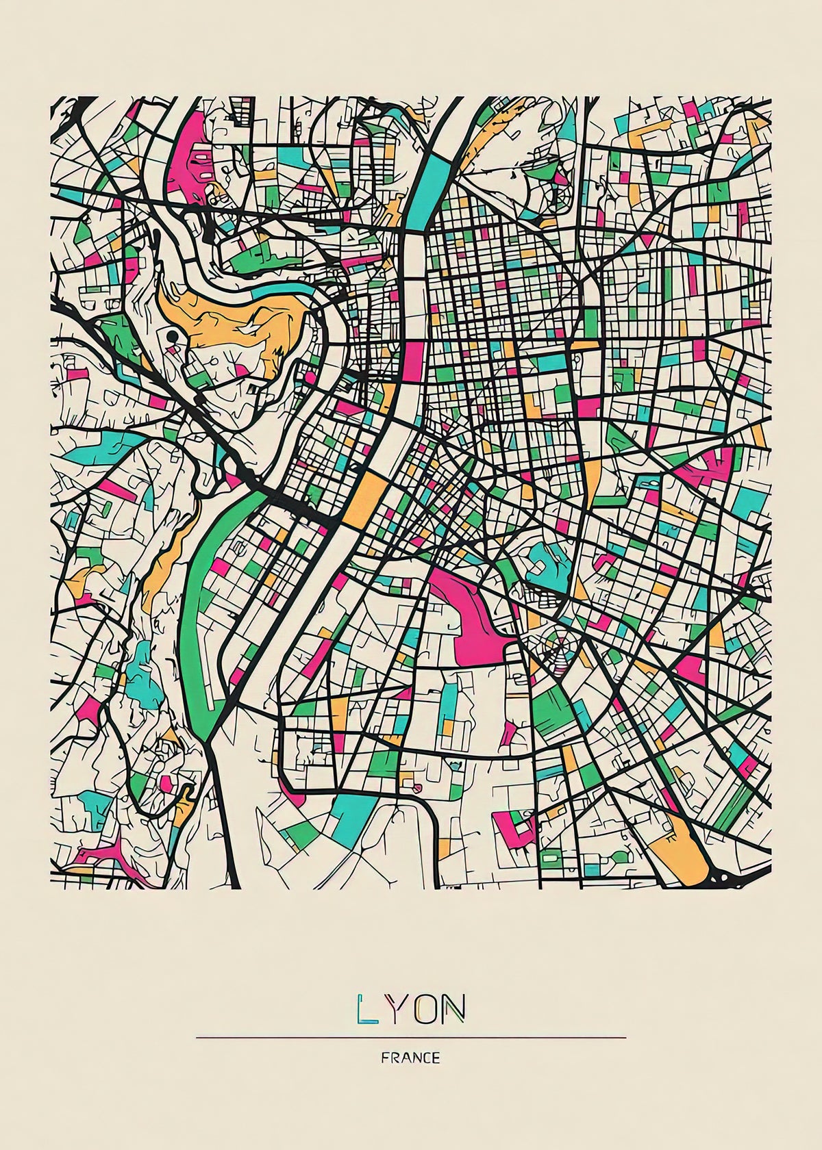 Lyon, France City Map Art Print | RedKalion
