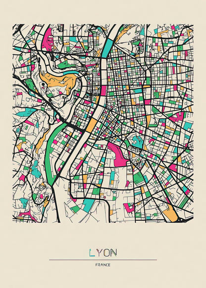 Lyon, France City Map Art Print | RedKalion