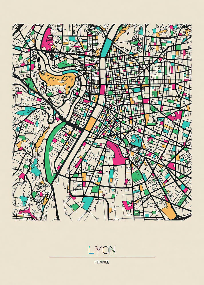 Lyon, France City Map Art Print | RedKalion