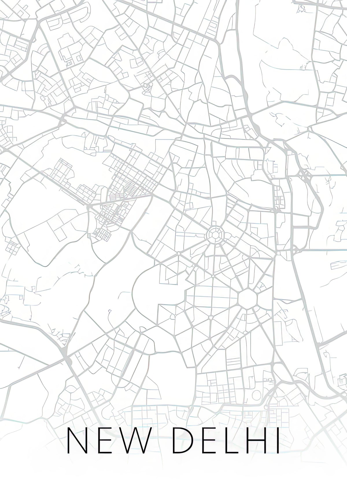 Map India New Delhi Art Print | Black & White City Street Series | RedKalion