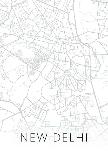 Map India New Delhi Art Print | Black & White City Street Series | RedKalion