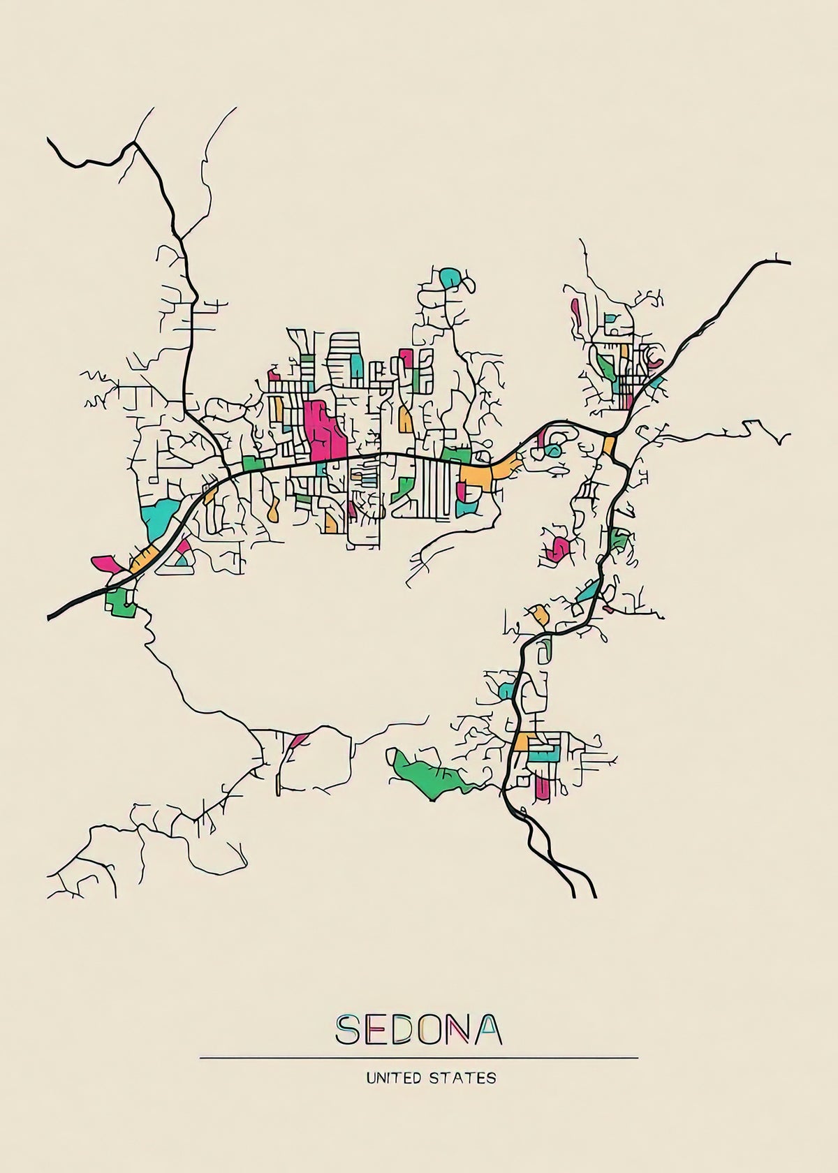 Map of Arizona Cities Sedona | Fine Art Print | RedKalion