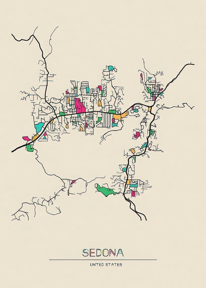 Map of Arizona Cities Sedona | Fine Art Print | RedKalion