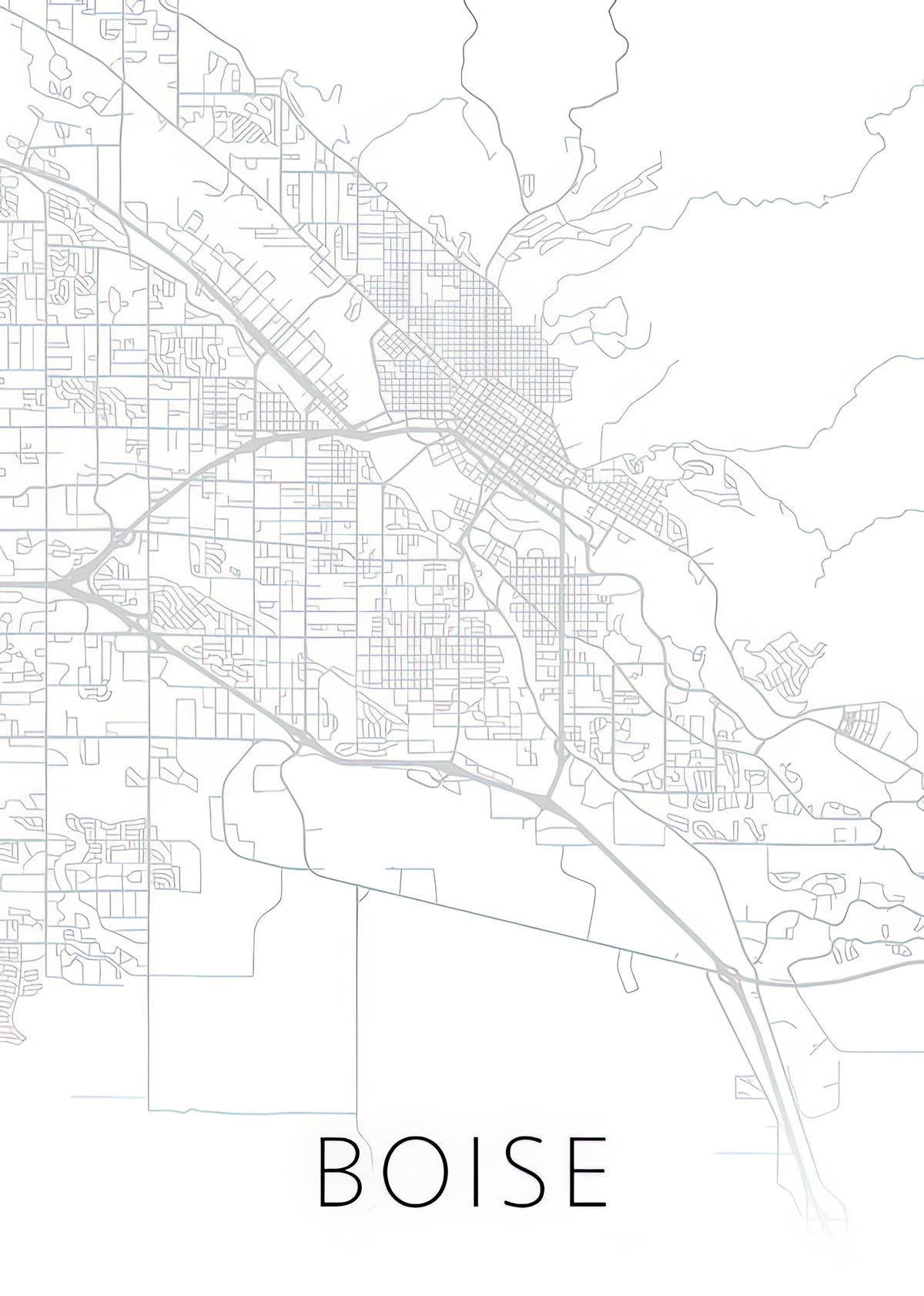 Map of Boise Idaho Art Print | Black & White Minimalist Series | RedKalion
