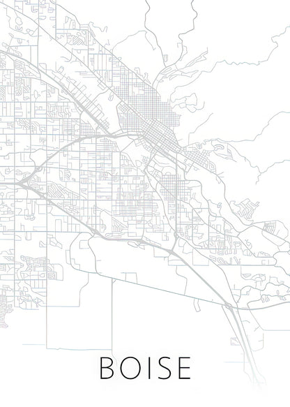 Map of Boise Idaho Art Print | Black & White Minimalist Series | RedKalion