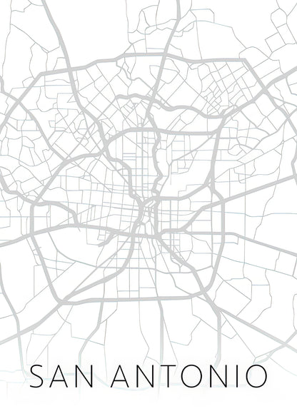 Map of San Antonio Texas Art Print | Black & White Street Series | RedKalion