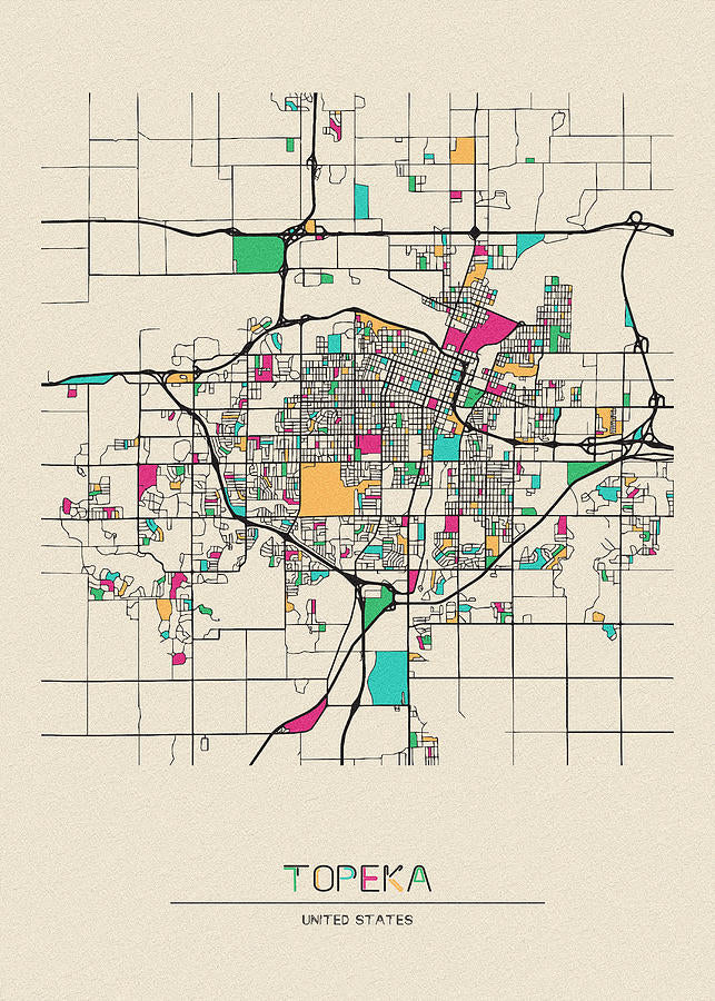 Map of Topeka KS Art Print | Premium City Map of Topeka Kansas | RedKalion