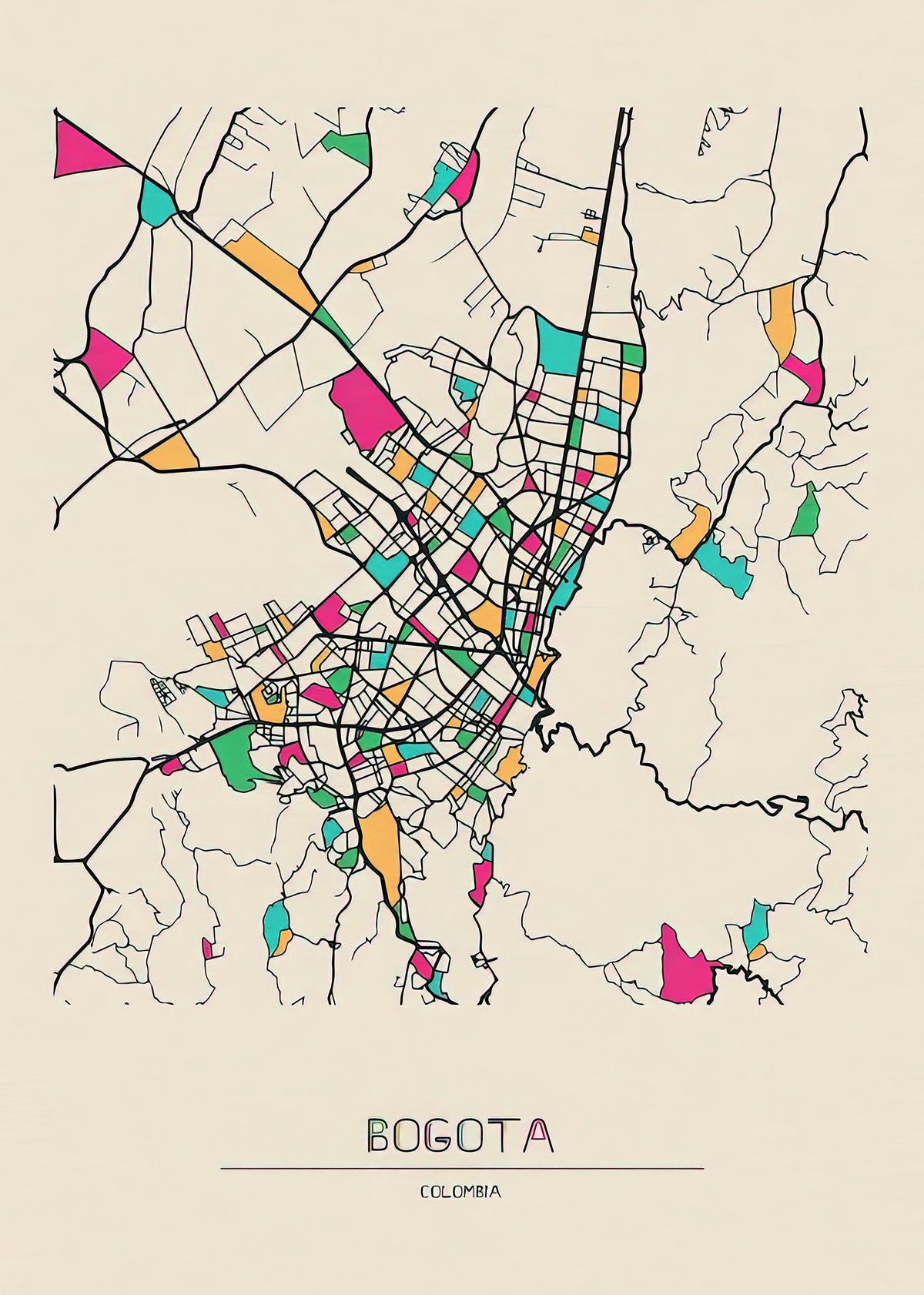 Mapping Bogota: Colombia City Map Art Print | RedKalion