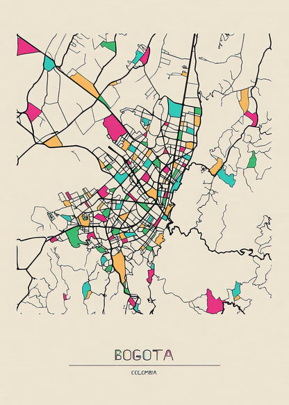 Mapping Bogota: Colombia City Map Art Print | RedKalion