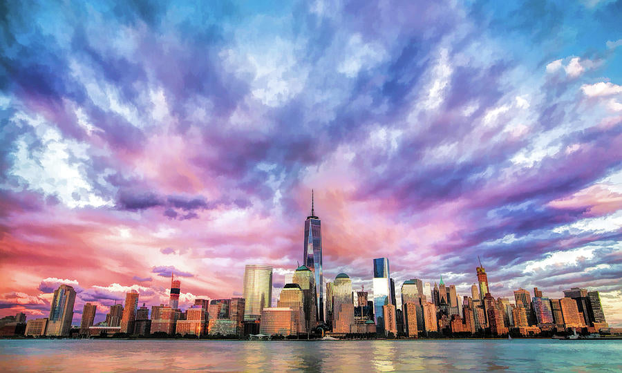 New York City Skyline Sunset Art Print | RedKalion