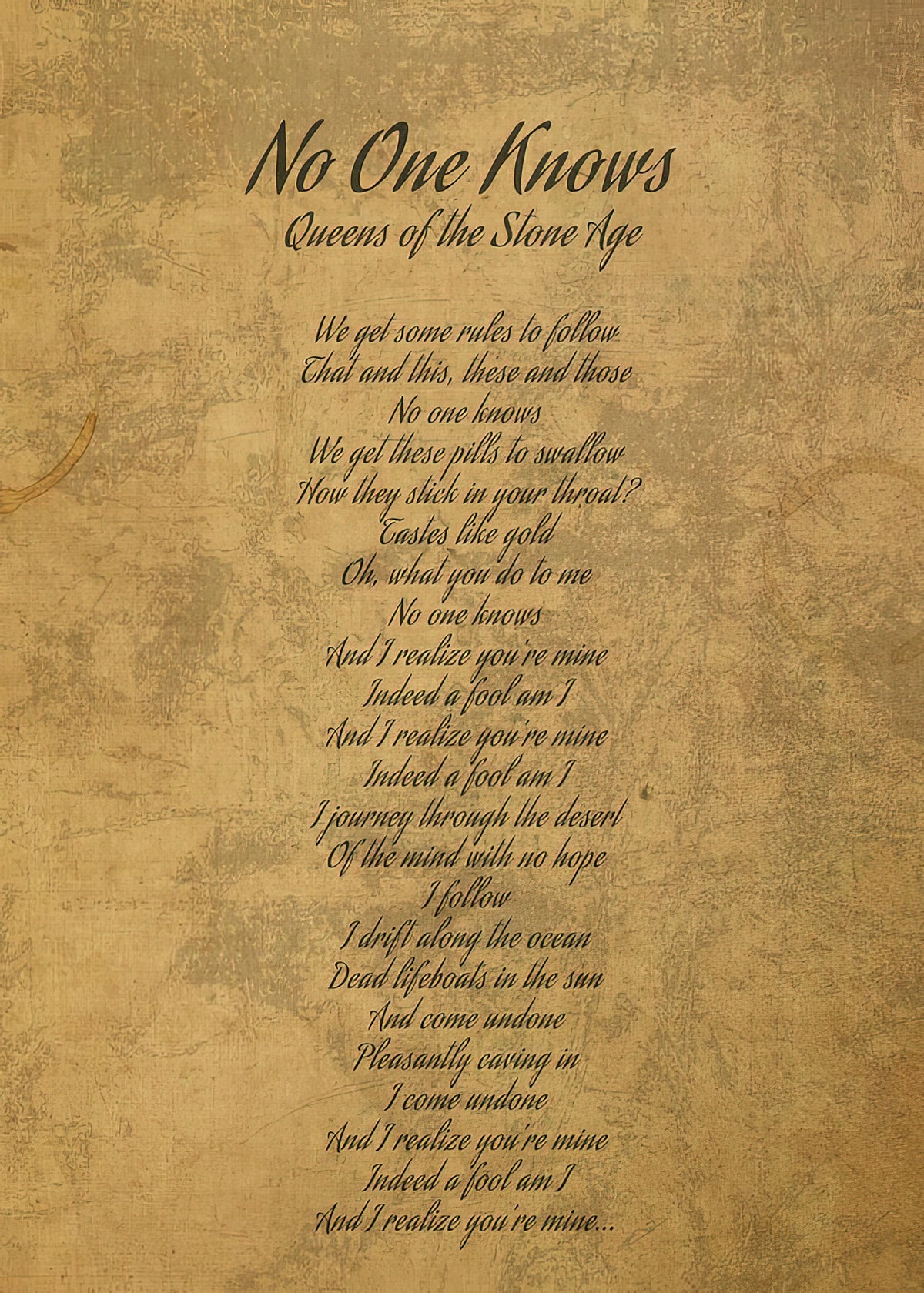 No One Knows by Queens of the Stone Age Lyrics Art Print | RedKalion