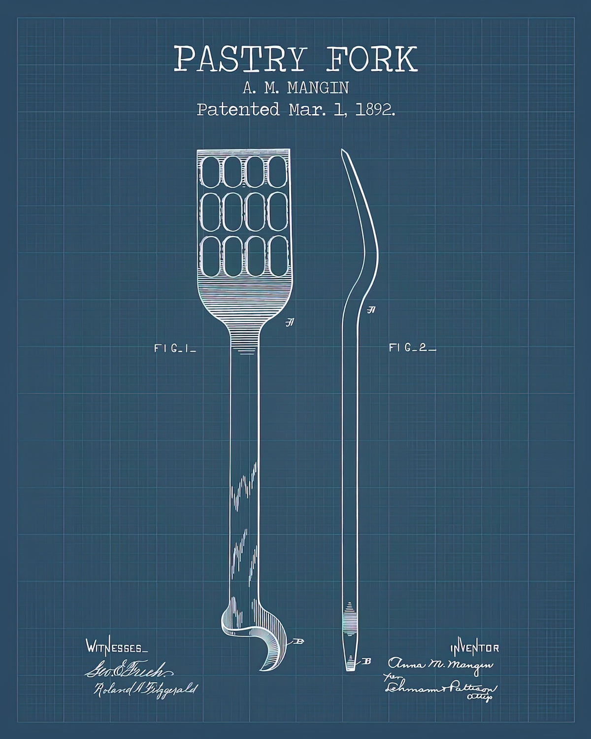 Pastry Fork Blueprints Art Print | Museum-Quality Fine Art Print | RedKalion