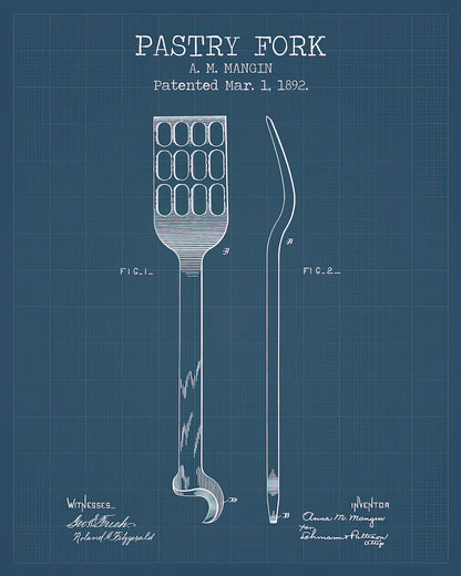 Pastry Fork Blueprints Art Print | Museum-Quality Fine Art Print | RedKalion