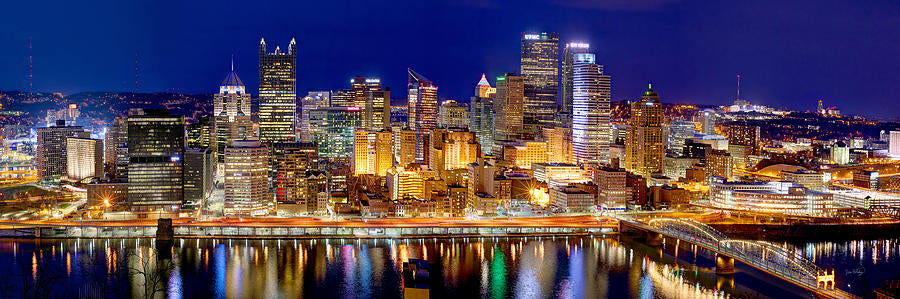 Pittsburgh Pennsylvania Skyline at Night Panorama Art Print | RedKalion