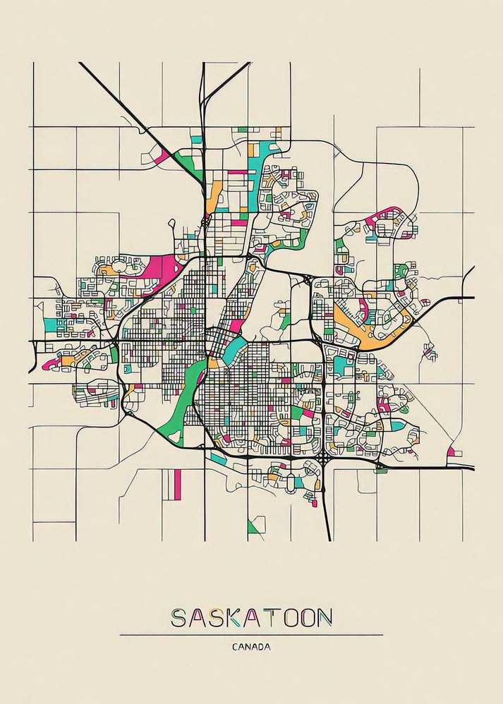 Saskatoon, Canada Map Art Print | Premium Cartographic Wall Art | RedKalion