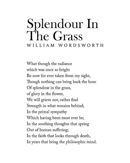 Splendour In The Grass Poem Art Print | William Wordsworth Typography | RedKalion