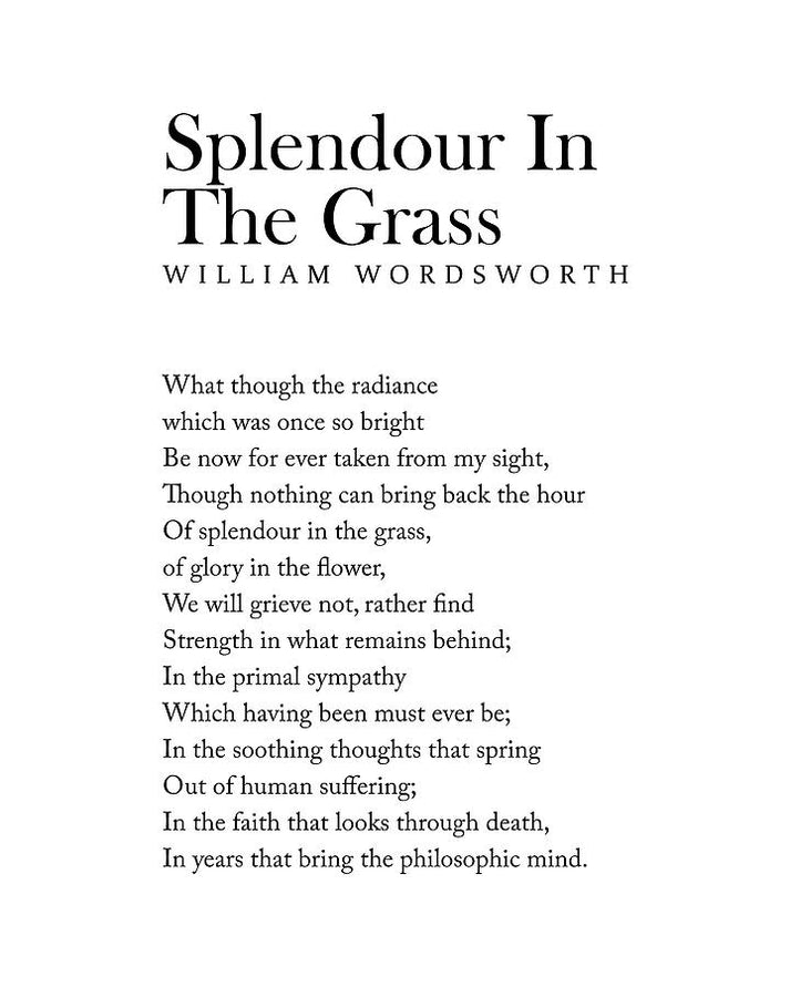 Splendour In The Grass Poem Art Print | William Wordsworth Typography | RedKalion
