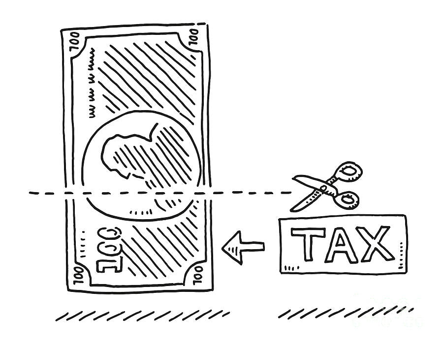 Taxes Drawing Art Print | Banknote & Scissors Symbolism | RedKalion