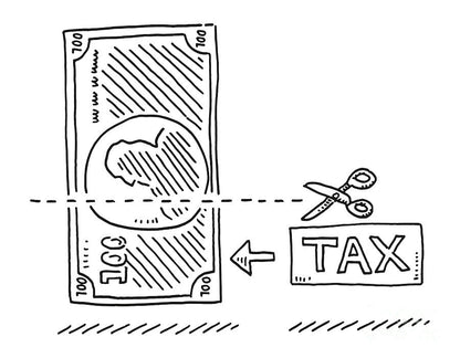 Taxes Drawing Art Print | Banknote & Scissors Symbolism | RedKalion