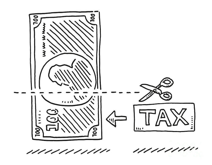Taxes Drawing Art Print | Banknote & Scissors Symbolism | RedKalion