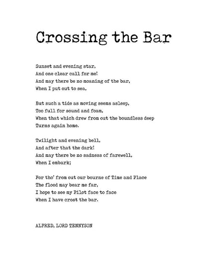 Tennyson Poem Art Print: 'Crossing the Bar' Typewriter Literature | RedKalion