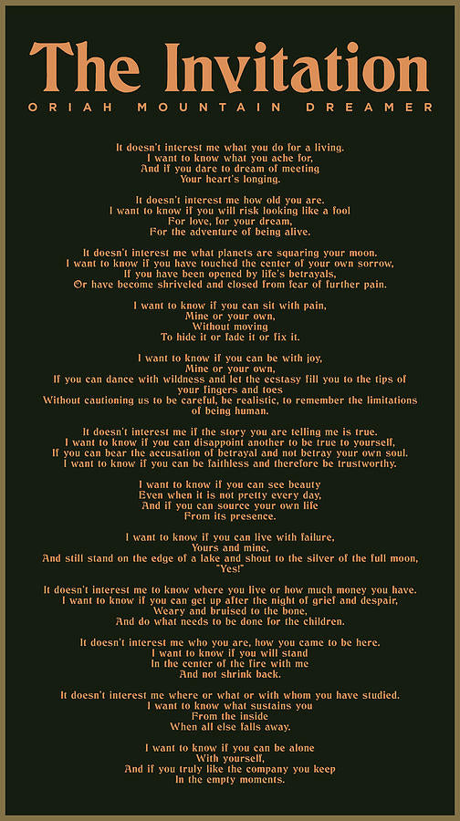 The Invitation Poem by Oriah Mountain Dreamer | Fine Art Print | RedKalion