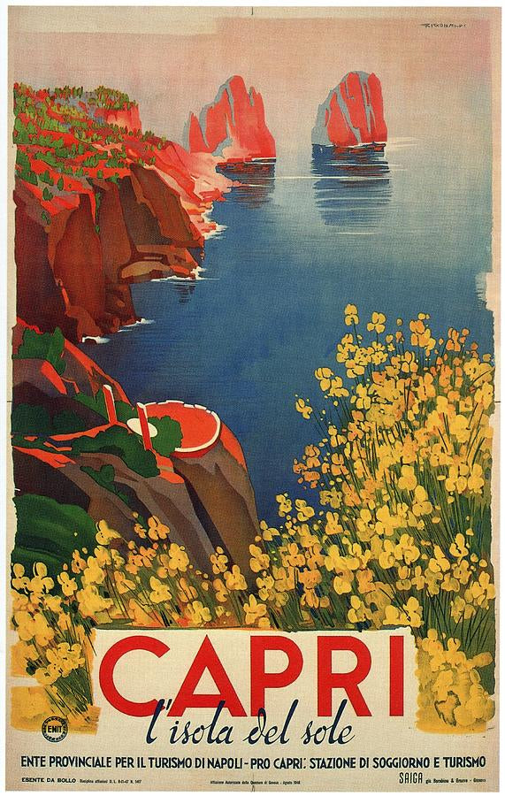 Travel Poster Retro Art Print: Capri Island Bay of Naples | RedKalion