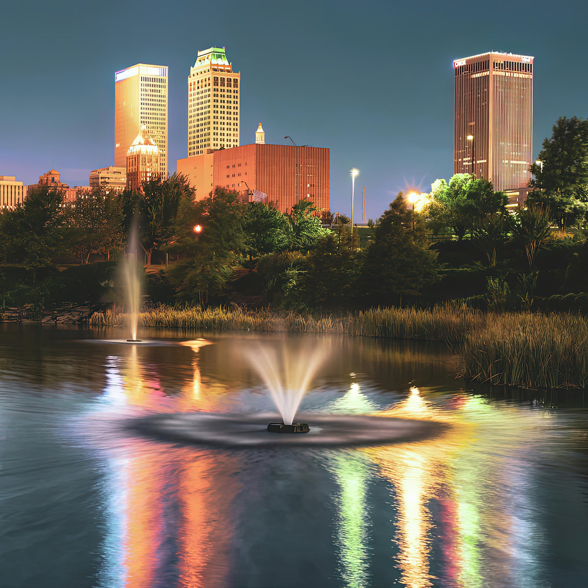 Tulsa Skyline Art Print | Downtown Oklahoma Over Centennial Park Lake | RedKalion