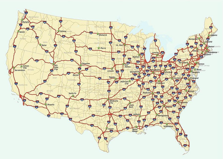 United States Interstate System Highway Map Art Print | RedKalion