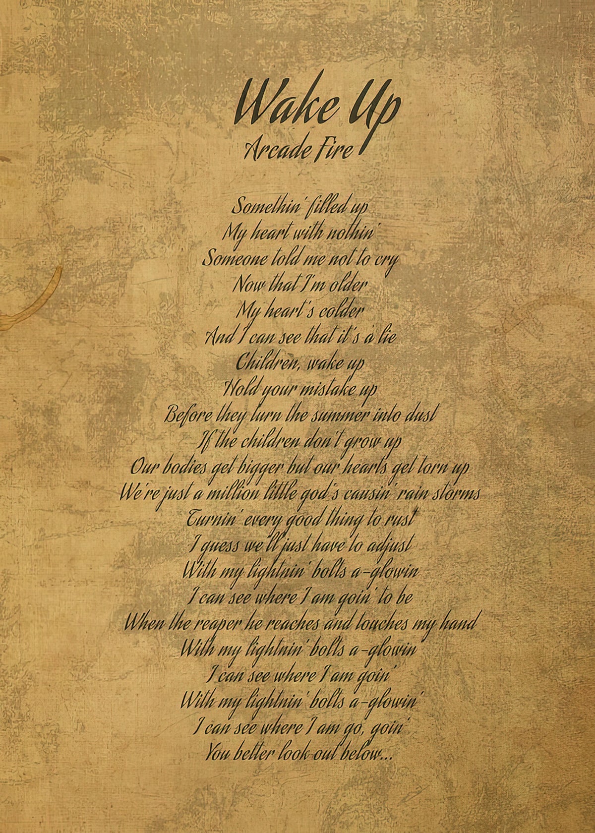 Wake Up by Arcade Fire Lyrics Art Print | RedKalion