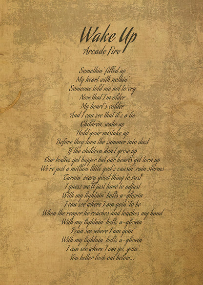 Wake Up by Arcade Fire Lyrics Art Print | RedKalion